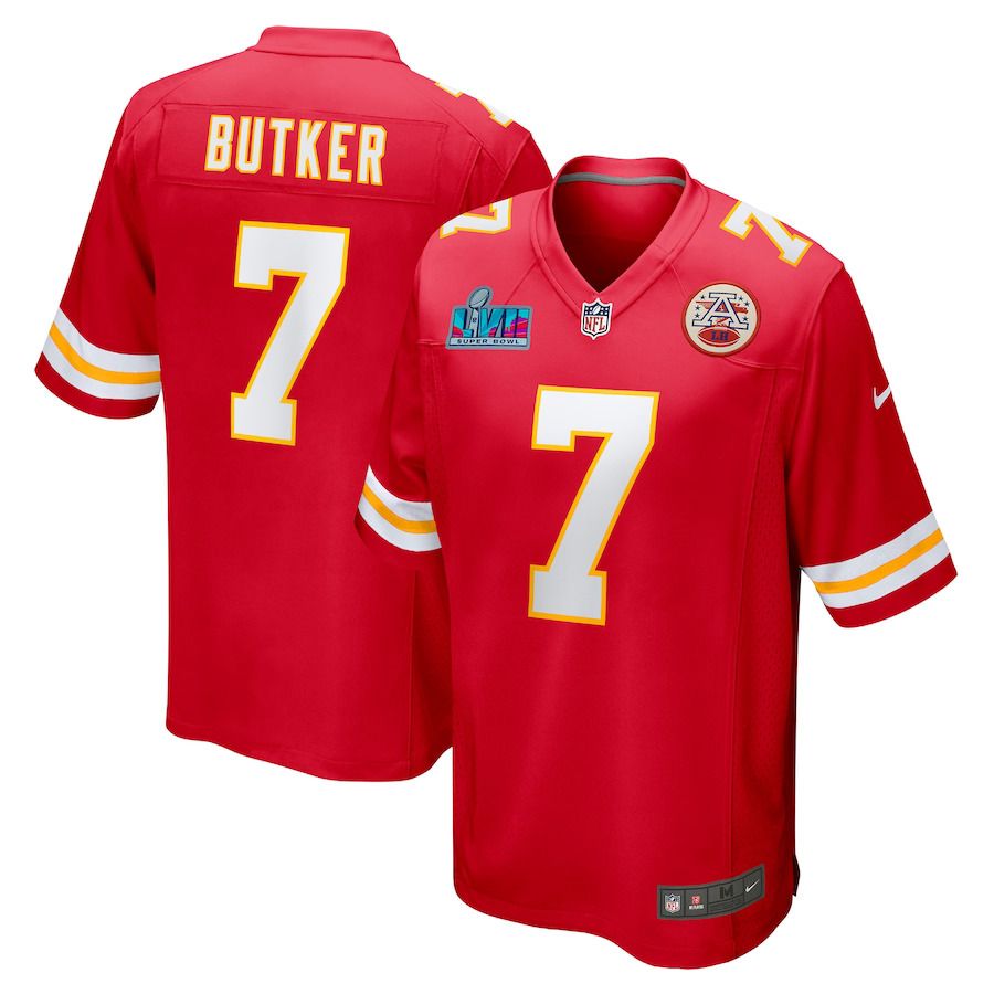 Men Kansas City Chiefs #7 Harrison Butker Nike Red Super Bowl LVII Patch Game NFL Jersey